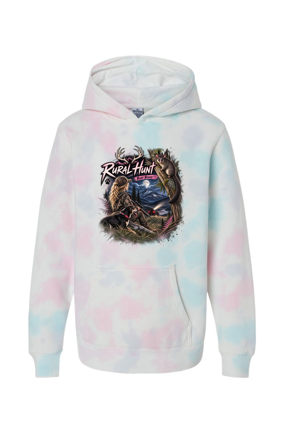 Youth Cotton Candy Possum Hunting Tie Dye Hoodie